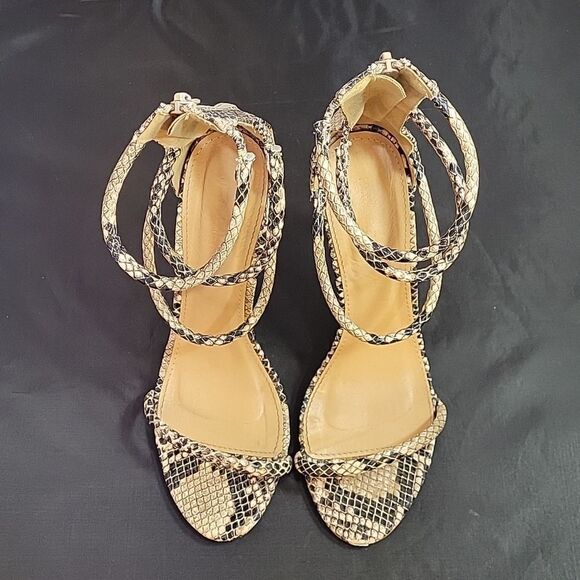 PRETTY LITTLE THING SNEAKER SKIN POINTED TOE 4-STRAP HIGH HEEL STILETTOS SANDAL - Picture 4 of 14